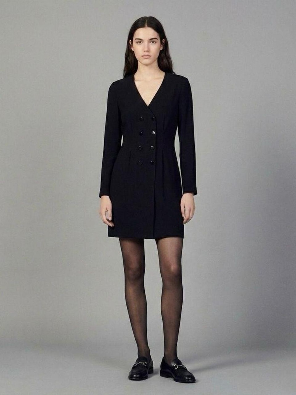 Sandro Paris Black Double Breasted Detail Long Sleeve Mini Dress Womens Size 1 S